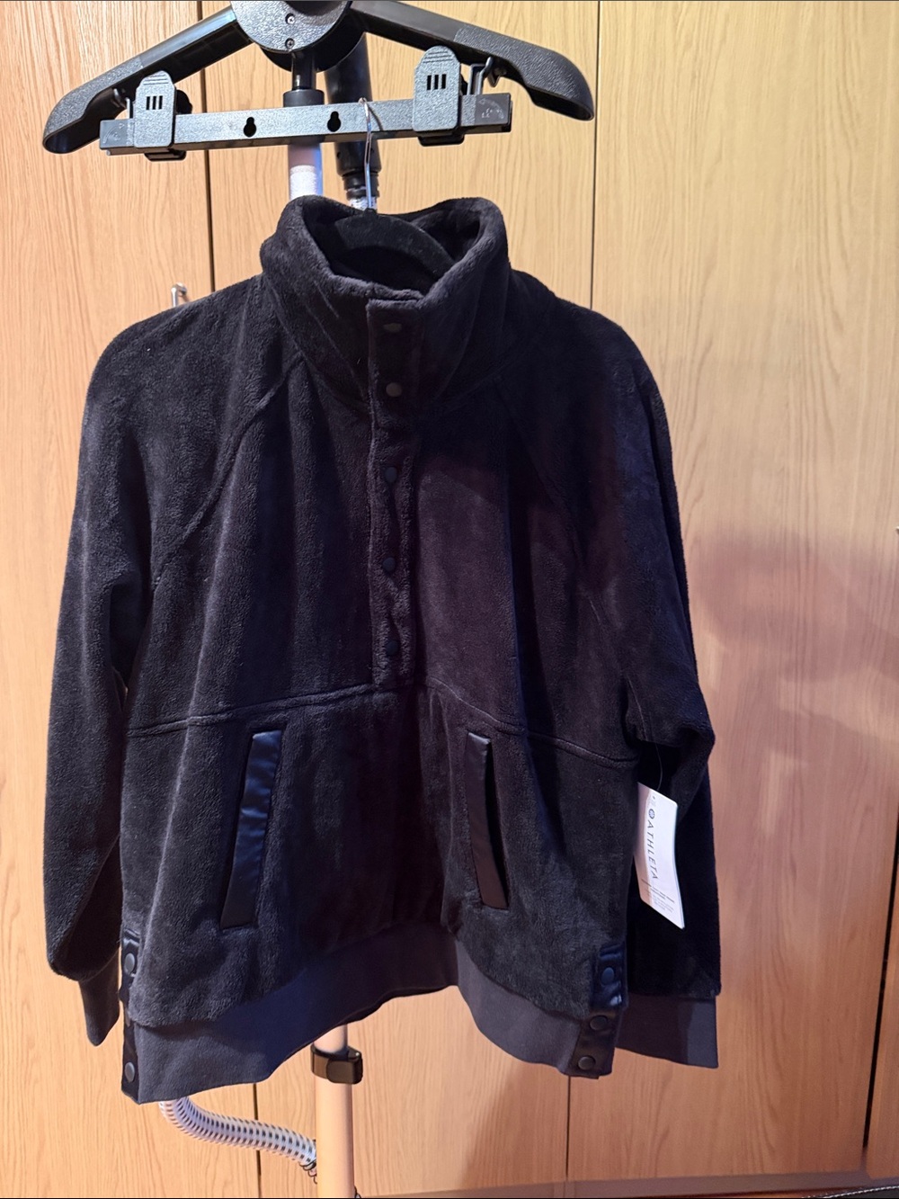 Athleta Black Recover Cozy Snap Front  Plush Fleece Pullover - Tag View